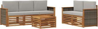 vidaXL Conjunto De Sof&aacute;s De Exterior 6 Uds. Natural Y Gris Claro Vidaxl