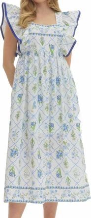 Entro Womens Lenora Botanical Print Flutter Sleeve Midi Dress In Blue Floral