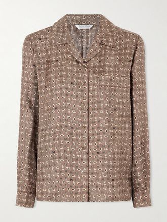 Max Mara Camicia In Twill Di Seta Stampato - Marrone