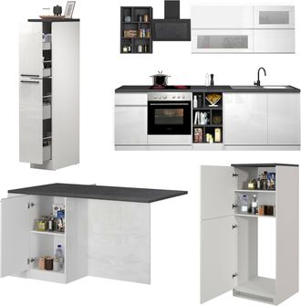 Dmora Dmora - Cocina Completa Bastien, Conjunto De Cocina Modular, Cocina Modular Con M&uacute;ltiples Elementos, 100% Made In Italy, Blanco Brillo Y Pizarra, Con 
