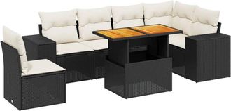 vidaXL Vidaxl - Set De Comedor De Jard&iacute;n 7 Pzas Y Cojines Rat&aacute;n Sint&eacute;tico Negro