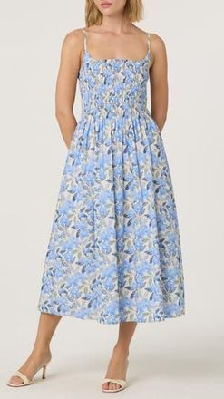 ASTR the Label Floral Print A-Line Dress in Blue Cream Floral at Nordstrom Rack, Size X-Large