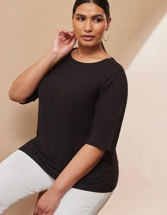 Live Unlimited London Womens Black Cotton Elbow Length Sleeve T-Shirt - Size: 20
