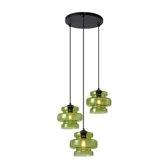 QAZQA Retro/vintage L&aacute;mpara Colgante Retro Negra Con Cristal Verde De 3 Luces - Denise Vidrio /met&aacute;lica Redonda Adecuado Para Led Max. 3 X 15 Watt - Qazqa