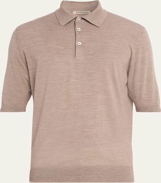 Fioroni Cashmere Mens Fine-Knit Melange Wool Polo Shirt