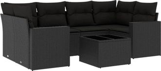 vidaXL Set De Comedor De Jard&iacute;n 7 Pzas Y Cojines Rat&aacute;n Sint&eacute;tico Negro Vidaxl