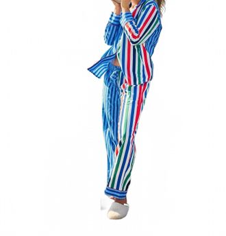 Printfresh Gift Wrapping Long Pajama Set In Nautical Stripe