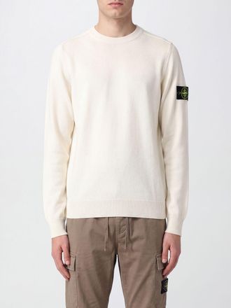 Stone Island Maglia girocollo in cotone con bordi a coste e logo patch