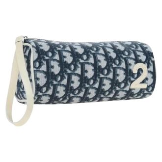 Dior Pre-owned Trotter Canvas Pouch - Dames - Pre-owned - Blauw - Maat: ONE Size Leer
