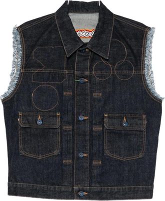 Kenzo Badges Cut Off Trucker - Heren - Bodywarmers - Blauw - M - Katoen - Jassen