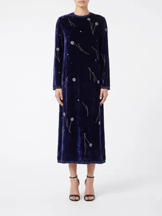 Forte_Forte Floral Embroidered Velvet Midi Tunic with Beads