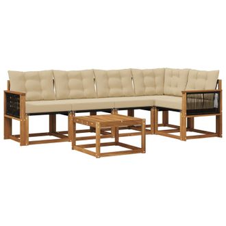 vidaXL Conjunto De Sof&aacute;s De Exterior Con Coj&iacute;n 6 Pcs Natural Y Beige Vidaxl