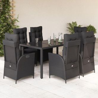 vidaXL Set De Comedor De Jard&iacute;n 7 Pzas Y Cojines Rat&aacute;n Sint&eacute;tico Negro Vidaxl