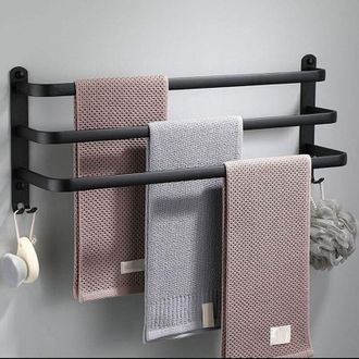OEM Toallero De Ba&ntilde;o, Toallero De Cocina, Toallero De Pared Multicapa, Negro Con Ganchos, Barra De Toallas De Aluminio - 50 Cm, Negro, 3 Capas