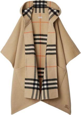 Burberry Jassen, Dames, Beige, ONE Size, Kasjmier, Reversible Check Cashmere Cape