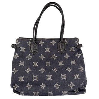 Celine Navy White Denim Leather Handbag Tote Bag (Pre-Owned)