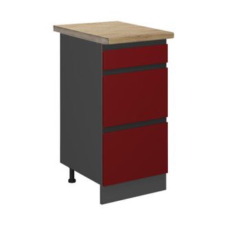 Vicco Mueble Bajo De Cocina R-line, Rojo, 40 Cm Con Cajones, Et Roble