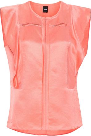 BOSS ruffle-trim twill blouse - women - Viscose/Linen/Flax - 40 - Orange