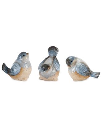 Melrose International Set Of 3 Ceramic Bird Figurines With Unglazed Accents