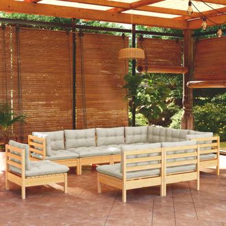 vidaXL Muebles De Jard&iacute;n 9 Pzas Y Cojines Madera Maciza De Pino Crema Vidaxl