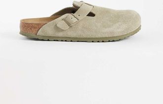 Birkenstock Boston sabot in camoscio kaki slavato-Verde