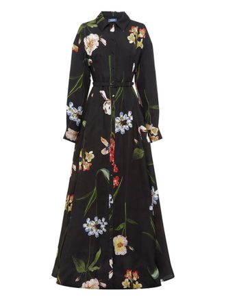 LEO LIN floral-print belted shirt maxi dress - women - Polyester/Silk - 6 - Black