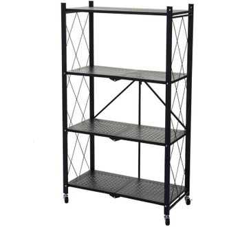 Hhg [NUNCA USADO] Estantería HHG-783, estantería de pie, estantería de salón, acero plegable/plegable, negro, 4 niveles