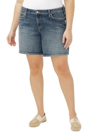 Silver Jeans Co Suki Curvy Mid Rise Denim Shorts in Satellite at Nordstrom, Size 14W