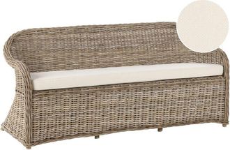 Beliani Banco Boho Para Jard&iacute;n Interior Y Exterior 189 Cm Rat&aacute;n Cojines De Tela Blanco Crema Natural Susua