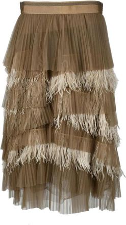 Brunello Cucinelli Luxe Synthetische Midi Rok - Dames - Midirokken - Bruin - XS - Rokken