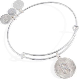 Alex and Ani Pave Starburst Texture Initial Bangle Bracelet in Silver - R at Nordstrom