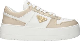 Prada Sneakers Downtown Bold Damess Leer Wit/Woestijn