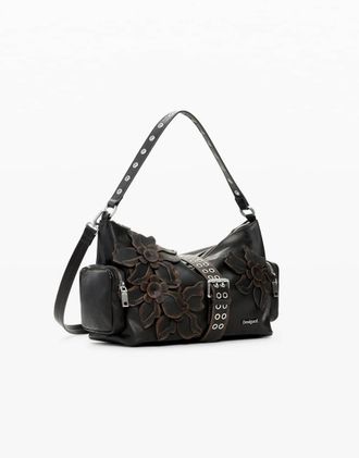 Desigual Borsa media marrone con fiori applicati