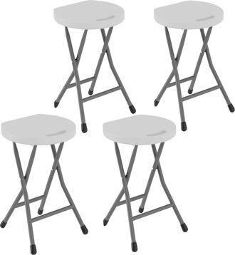 OUTSUNNY Folding Stool Set Of 4 - Decorative Garden Stool Set - White | TJ Hughes