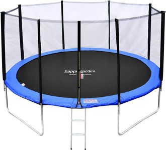 Happy Garden Cama El&aacute;stica De 370cm Reversible Azul/verde Perth + Red De Seguridad + Escalera + Lona + Kit De Anclaje