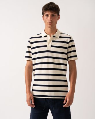 GANT Mens Striped Polo Shirt in Ivory Cotton - Size X-Large