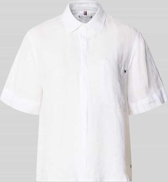 Tommy Hilfiger Loose Fit Leinenbluse mit Brusttasche in Weiss, Gr&ouml;&szlig;e XL