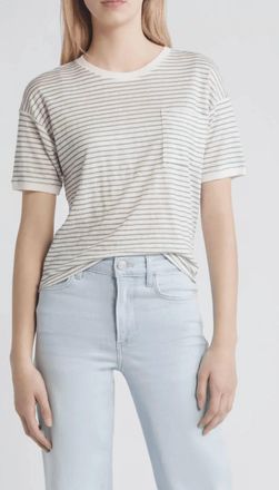 Frame Denim Pocket Crew Tee Top In Green Gem Multi