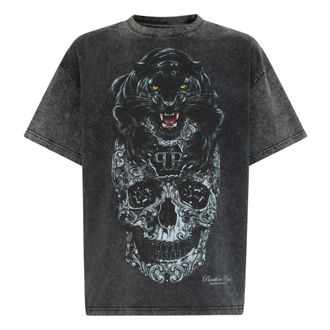 Philipp Plein T-shirt Ronde Hals SS Skull - Heren - Tops - Grijs - Maat: XL Katoen