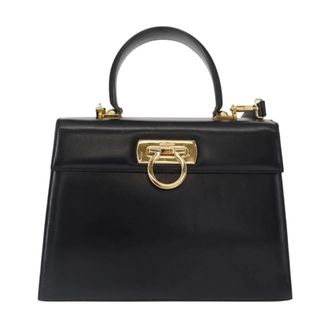 Ferragamo Pre-owned Handbags, female, Black, Size: ONE SIZE Pre-owned Vintage Gancini Lock Leather Handbag