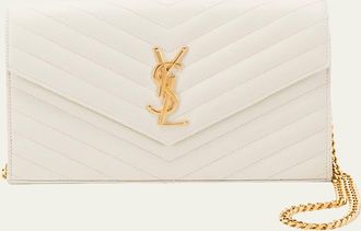 Saint Laurent YSL Monogram Large Wallet on Chain in Grained Leather