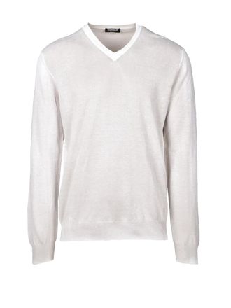 Dondup Beige V-Neck Sweater With Ribbed Cuffs And Hem