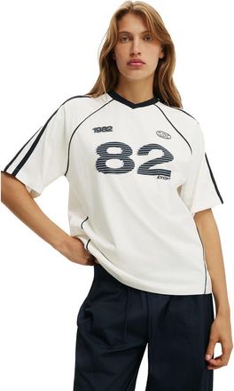 Cotton On Womens Vneck Oversized Raglan Graphic Tee in London 82 Vintage White at Nordstrom, Size Xx-Small
