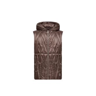 Rick Owens Moncler Geocamo Ziplock Hooded Down Vest, Unisex, Brown, Size: 3