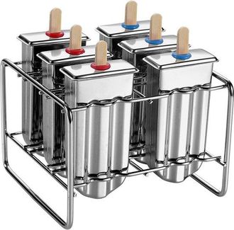 OEM 6 Moldes Para Polos, Moldes Reutilizables Para Helados, Para Hacer Helado Sin Que Se Derrame, Plateado, Acero Inoxidable, 14,5 X 13,3 X 10,2 Cm