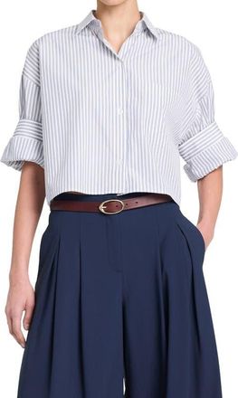 TWP Next Ex Stripe Crop Shirt in White/blue at Nordstrom, Size X-Small/small