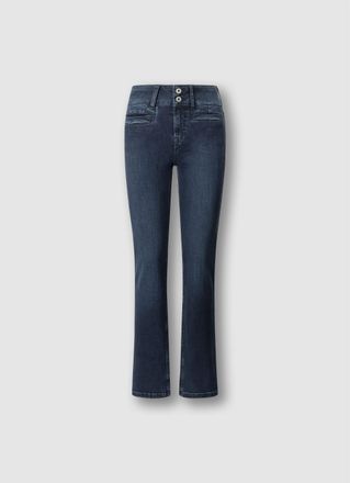 Pepe Jeans London Straight-Jeans PEPE JEANS BERYL MW, Damen, Gr. 25, L&auml;nge 32, mid blau denim 7fb, Denim/Jeans, Obermaterial: 84% Baumwolle, 15% Polyester, 1% Elasthan,