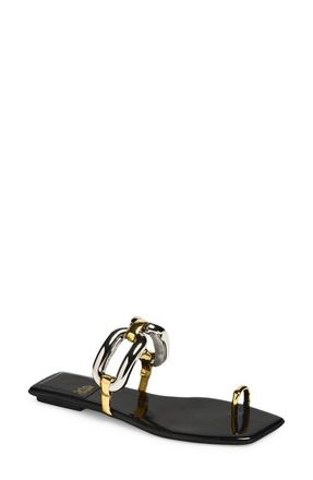Jeffrey Campbell Guilded-2 Toe Loop Sandal in Black Patent Combo at Nordstrom, Size 5.5