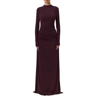 Naked Wardrobe Funnel Neck Long Sleeve Dress in Dark Plum at Nordstrom Rack, Size X-Small