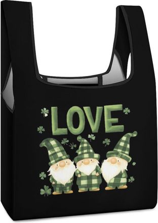 Generic Plaid St Day Patricks LoveGnomes Reusable Shopping Bags Lightweight Foldable Grocery Bag Polyester Washable Tote Bag